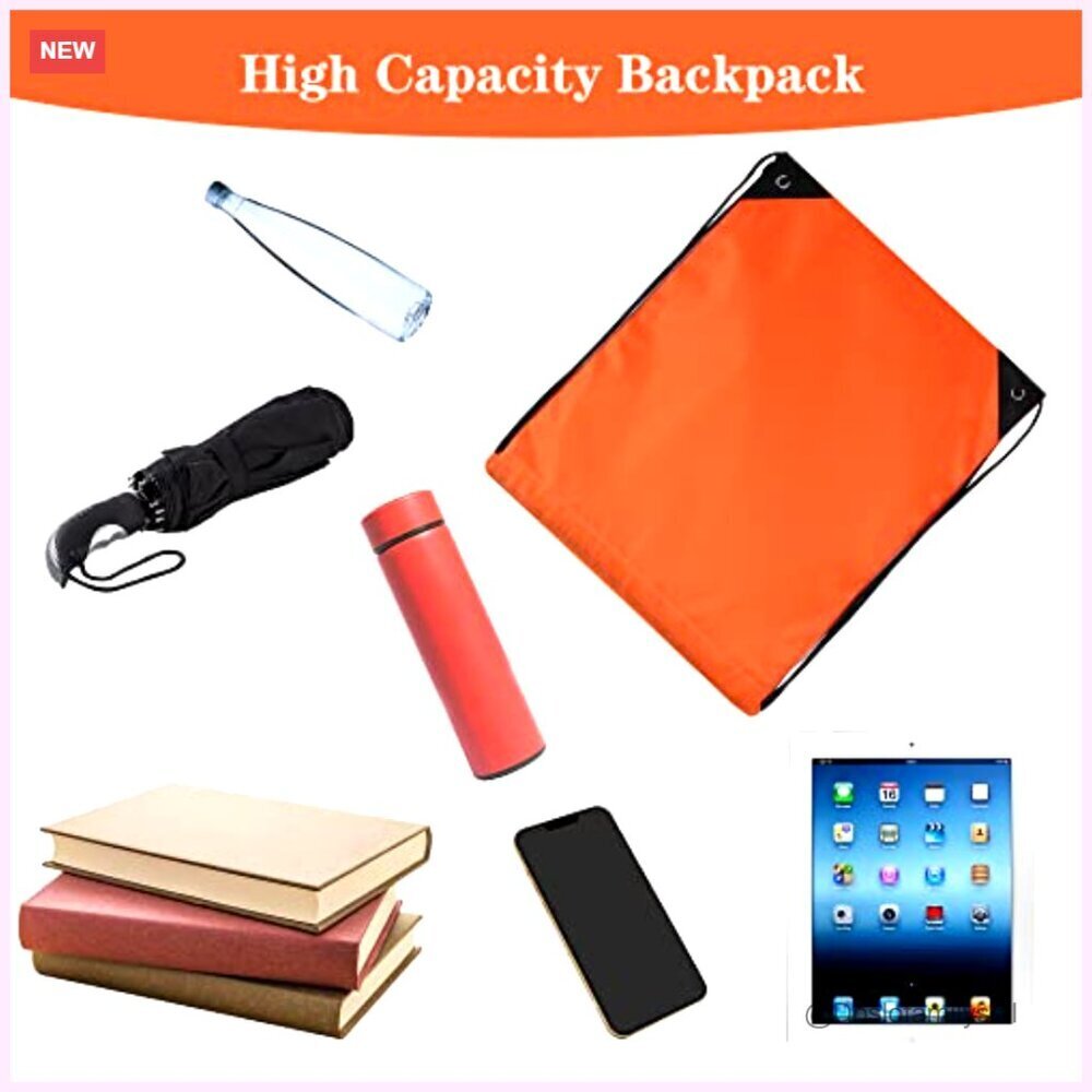 Drawstring Backpack Polyester Bag for Gym Travel Storage - Picture 6 of 7